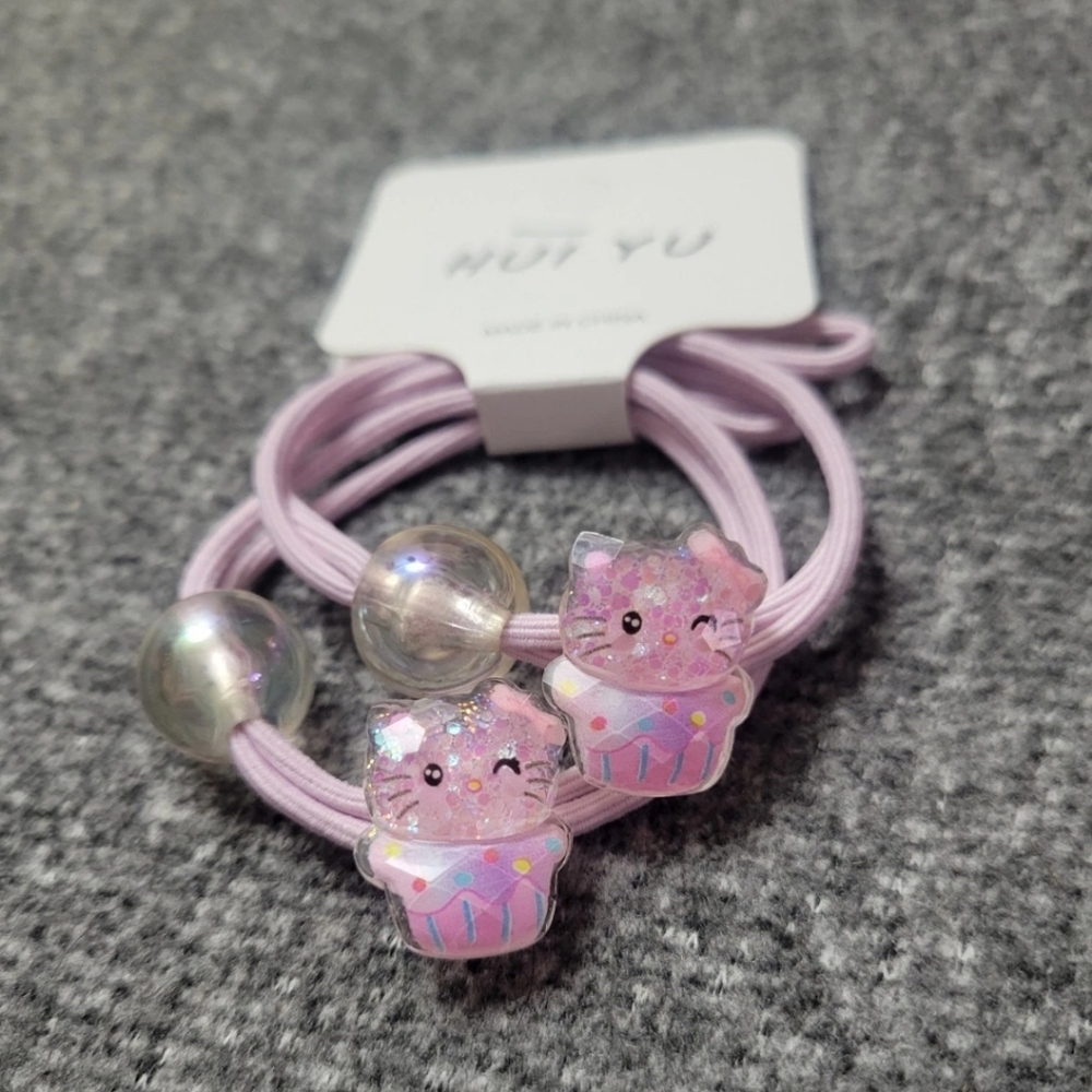 Hello Kitty Cupcake Hair Ties Set of 2 Sanrio Characters NWT Pink Purple Sparkle
